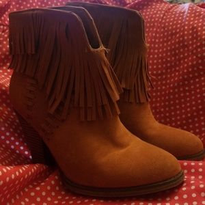 Suede Almond Toe Fringe Ankle Bootie 